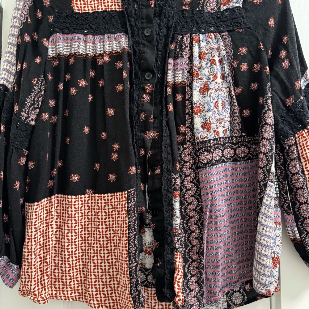 Lucky Brand Multicolor Patchwork Blouse